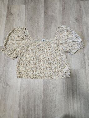 Madewell Floral Cropped Peasant Top Puff Sleeve Size Large